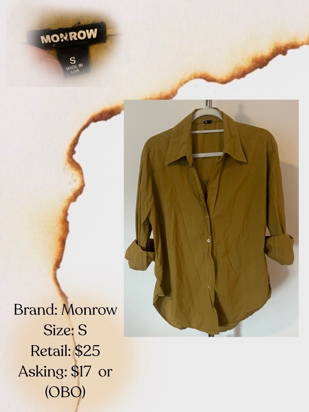 Monrow Olive-Mustard Button Down Shirt
